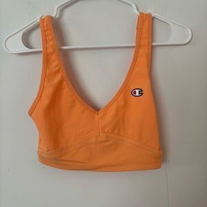 champion light orange ribbed v neck sports bra.🧡